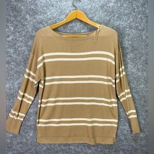 Banana Republic Sweater Womens Large Tan Stripe Forever Yarn Pullover Light